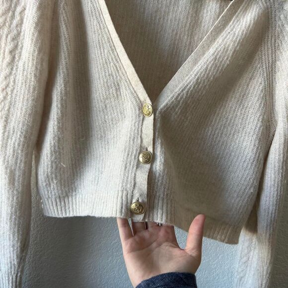 J Crew Supersoft Cropped Cable-knit Sweater Cardigan M Alpaca Blend Quiet Luxury - Picture 3 of 8
